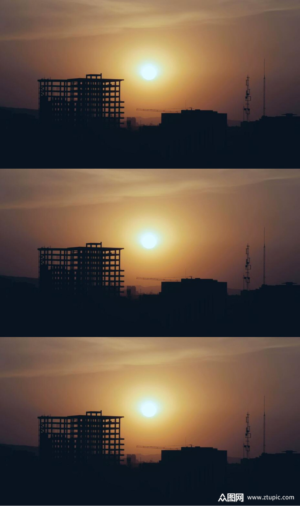 延时摄影城市中的太阳落山美景实拍