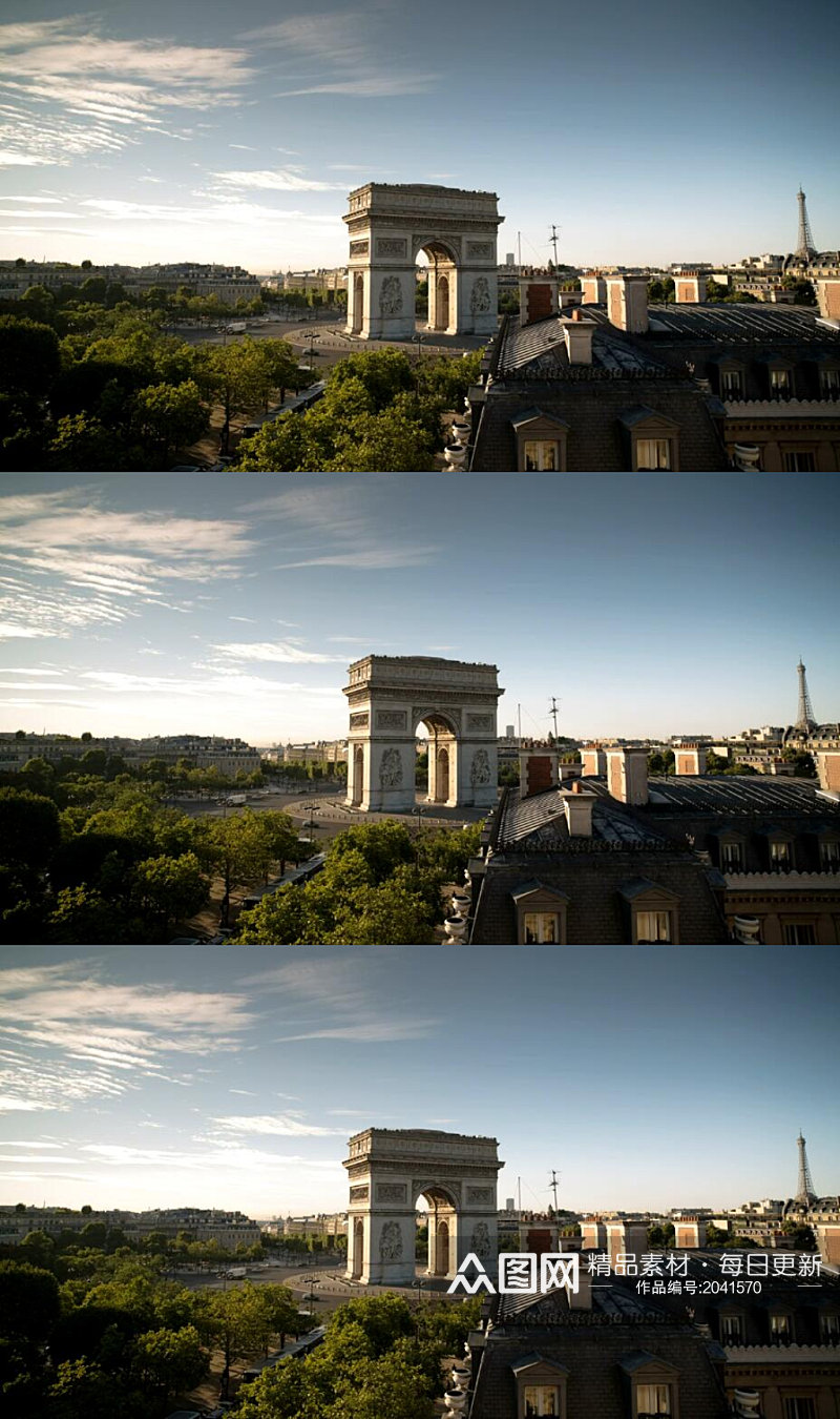 延时摄影巴黎城市凯旋门全景视频素材素材