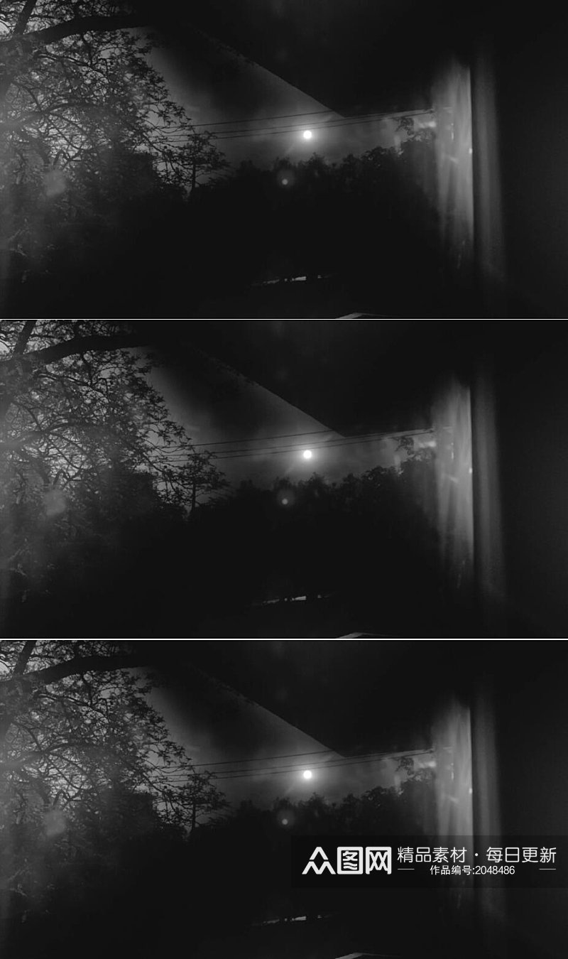 从窗户望向月亮的黑白夜景视频素材素材