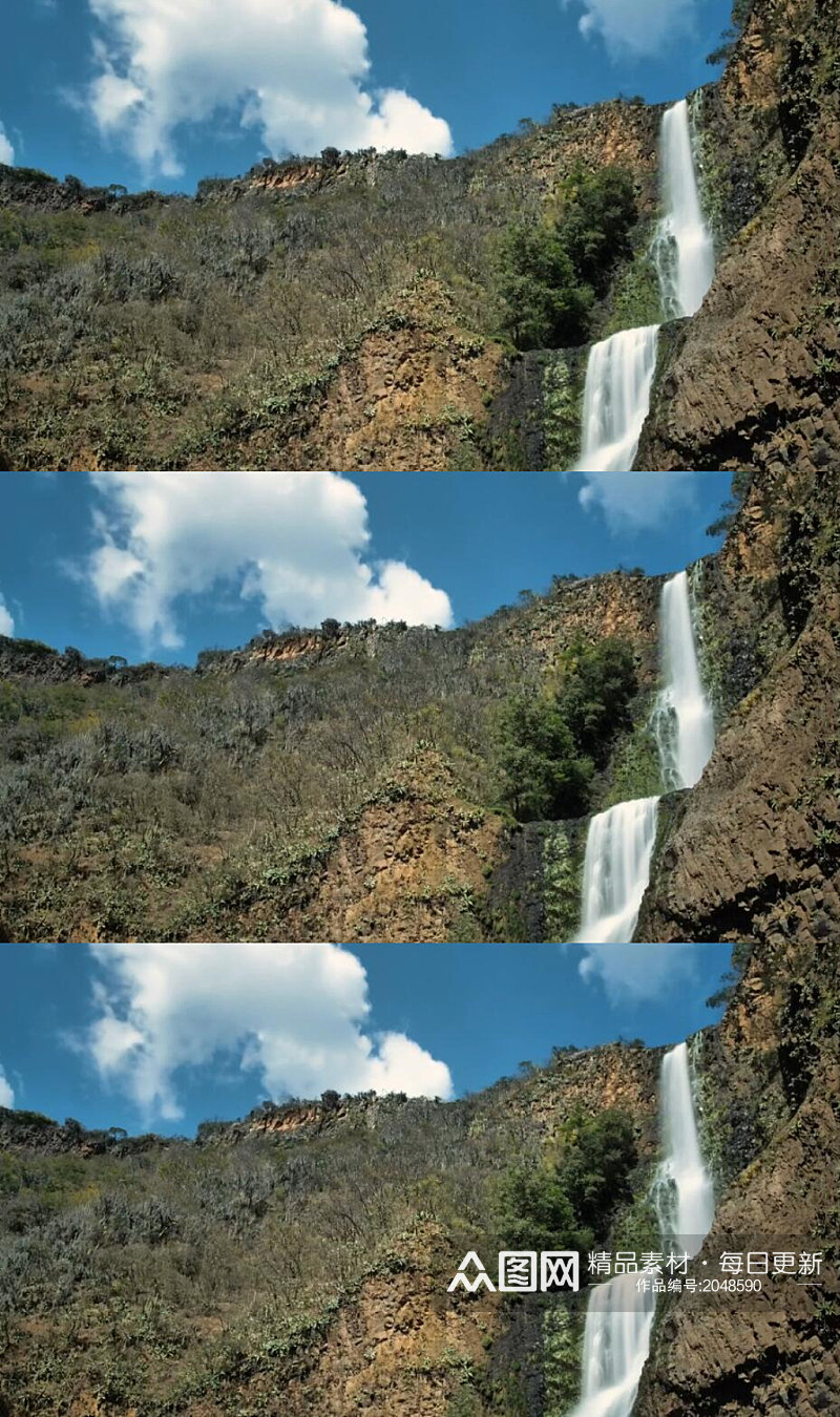 延时摄影山崖森林中的瀑布实拍视频素材