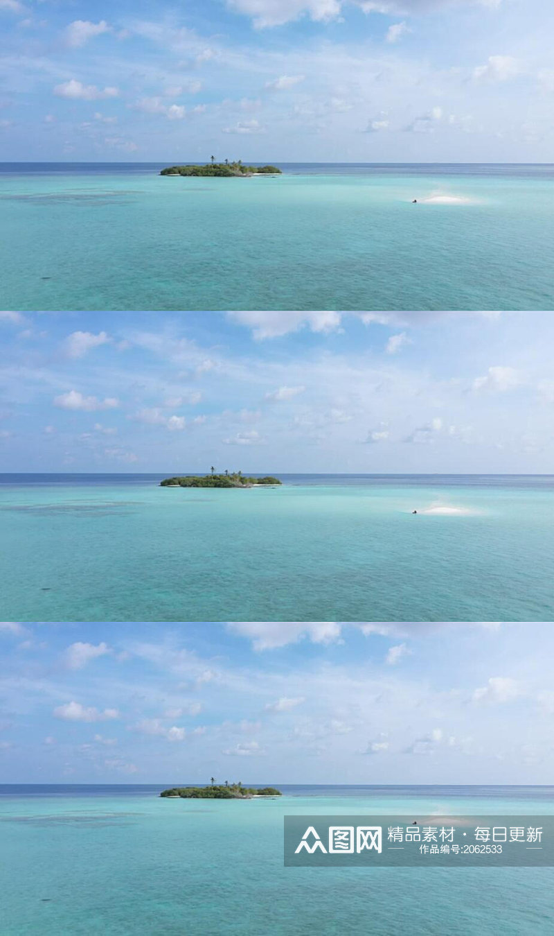 航拍海中的绿树棕榈树的小岛实拍视频 风景视频素材