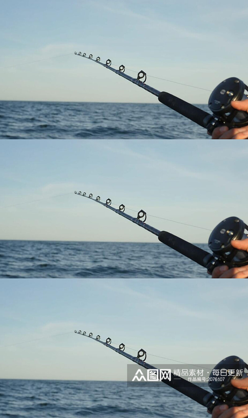 晴朗的天空下海上钓鱼实拍视频素材