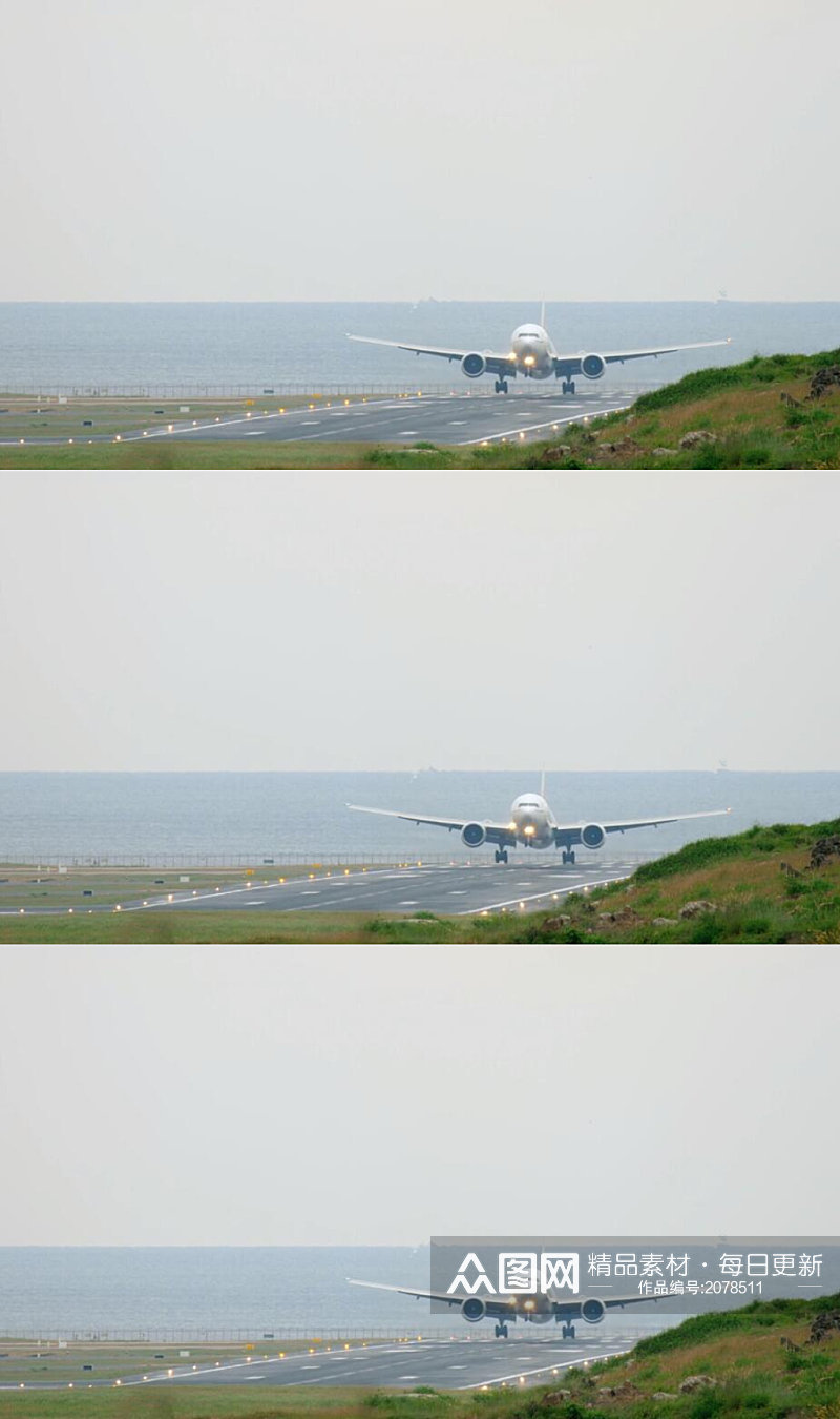 一架客机降落机场跑道实拍视频素材
