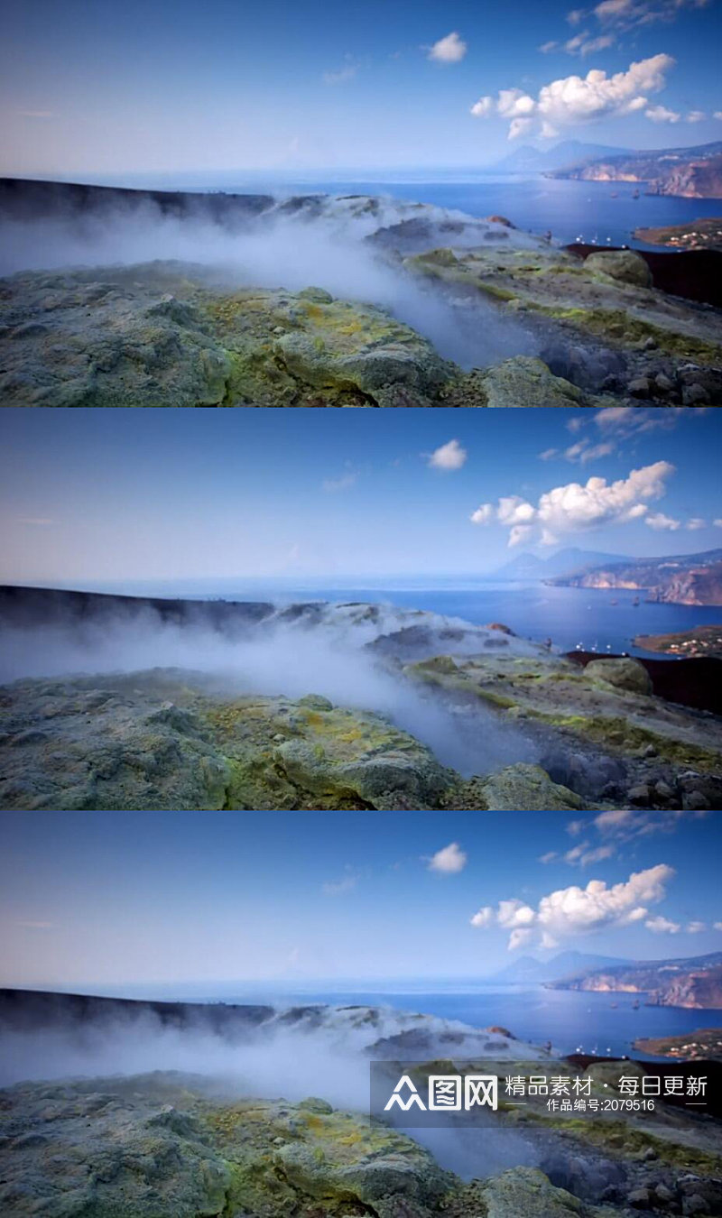 延时摄影靠近大海的活火山冒烟实拍素材素材