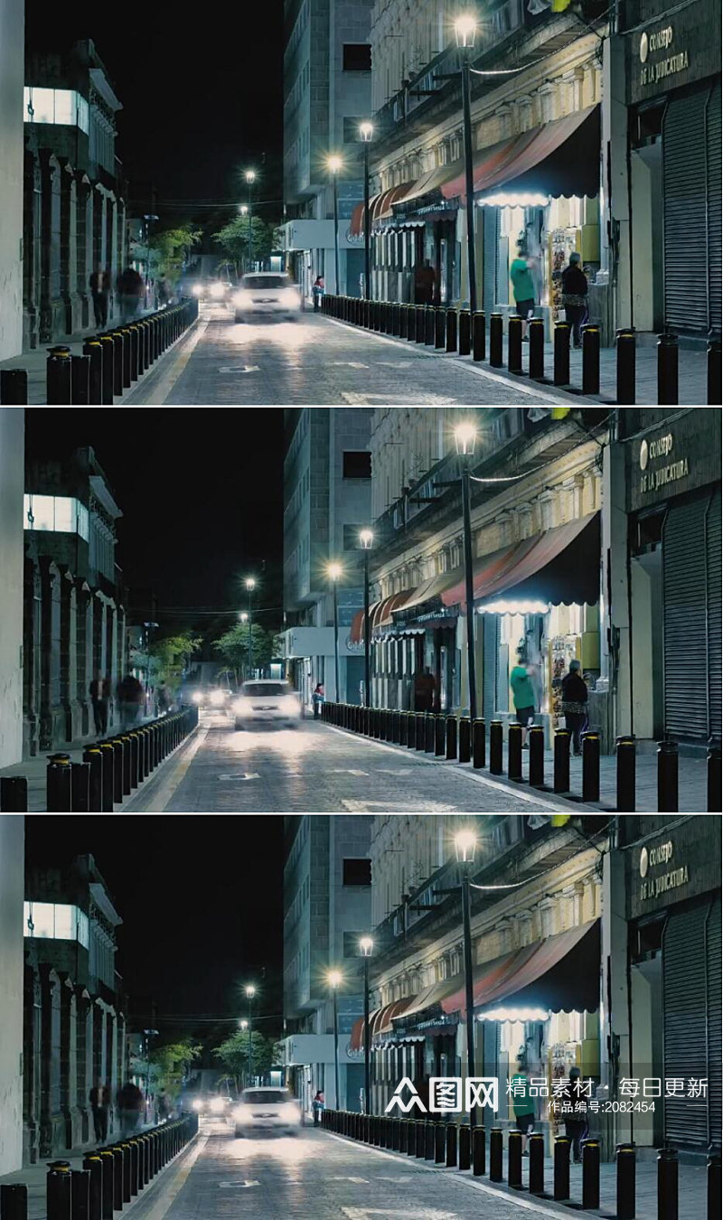 延时摄影夜晚狭窄的街道汽车快速驶过实拍素材