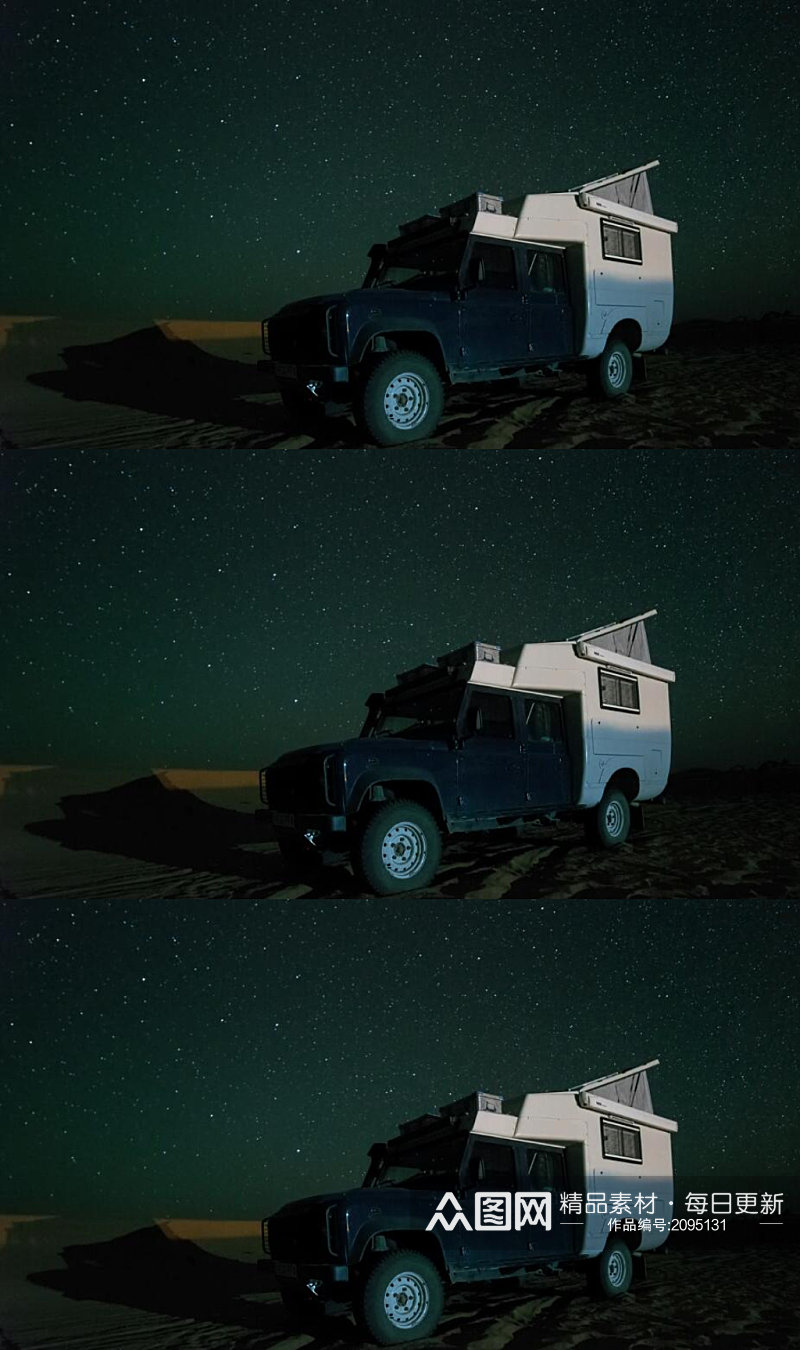 夜间沙漠星空下的露营车实拍视频素材