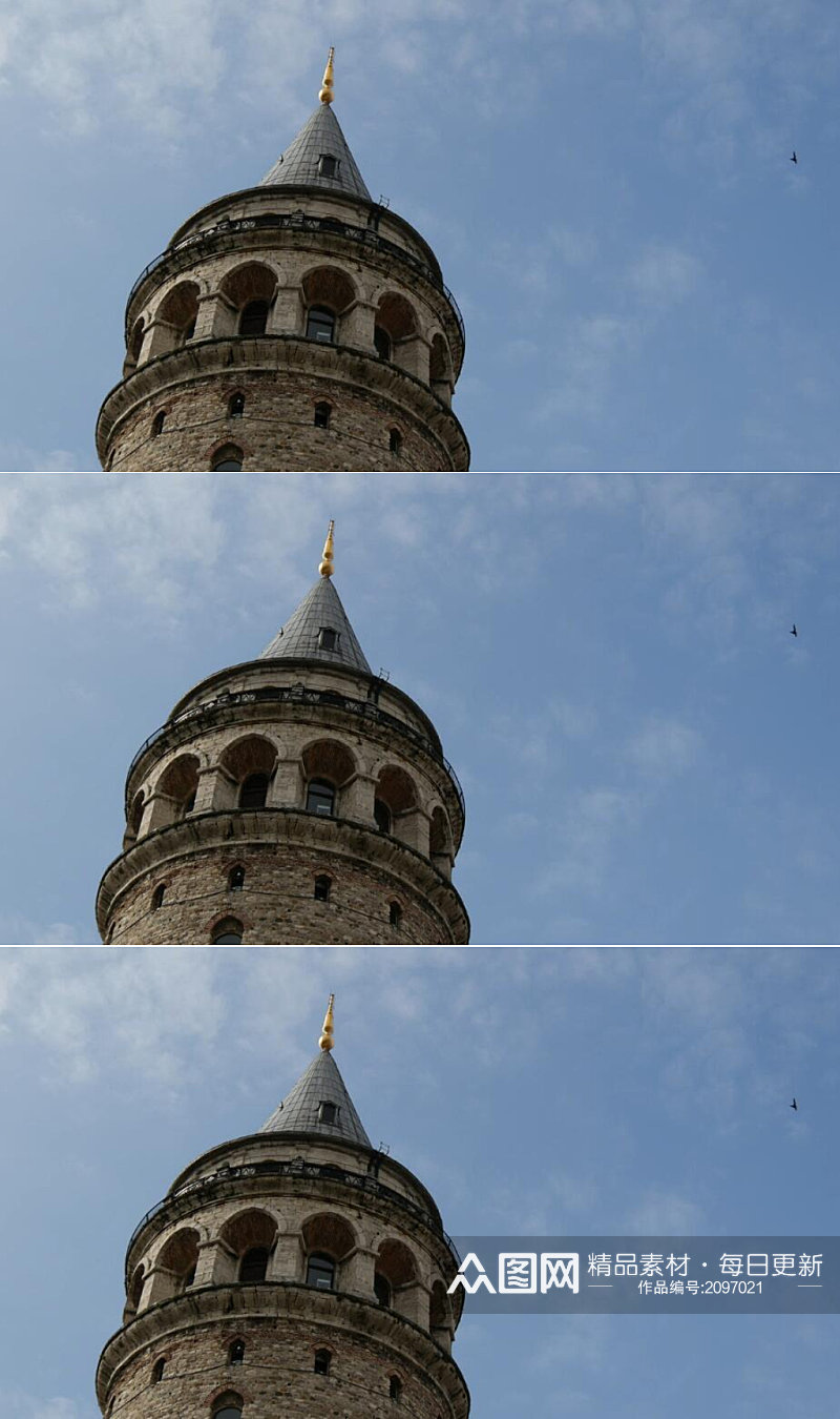蓝天白云下飞鸟飞过伊斯坦布尔城堡实拍素材