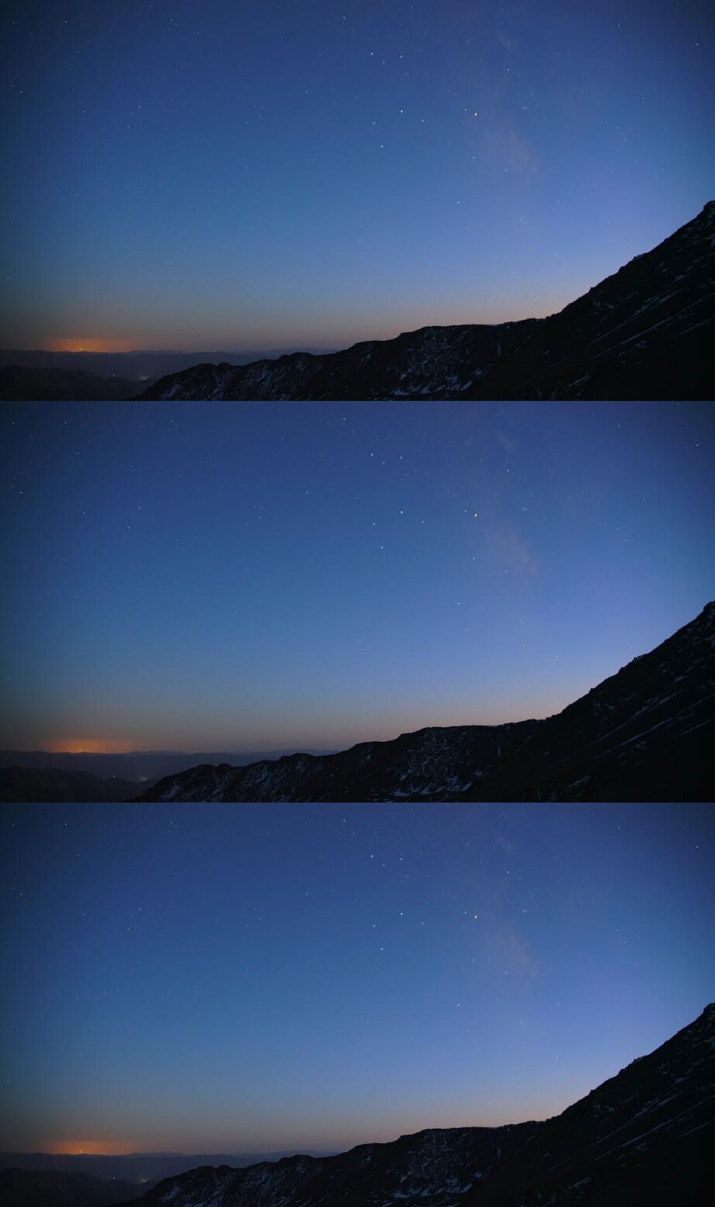 延时摄影山脉中的星空日夜过渡实拍素材
