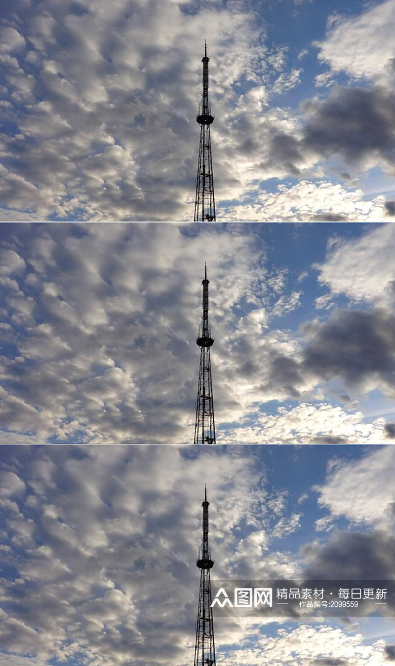 延时摄影蓝天白云下的电视信号塔实拍视频素材