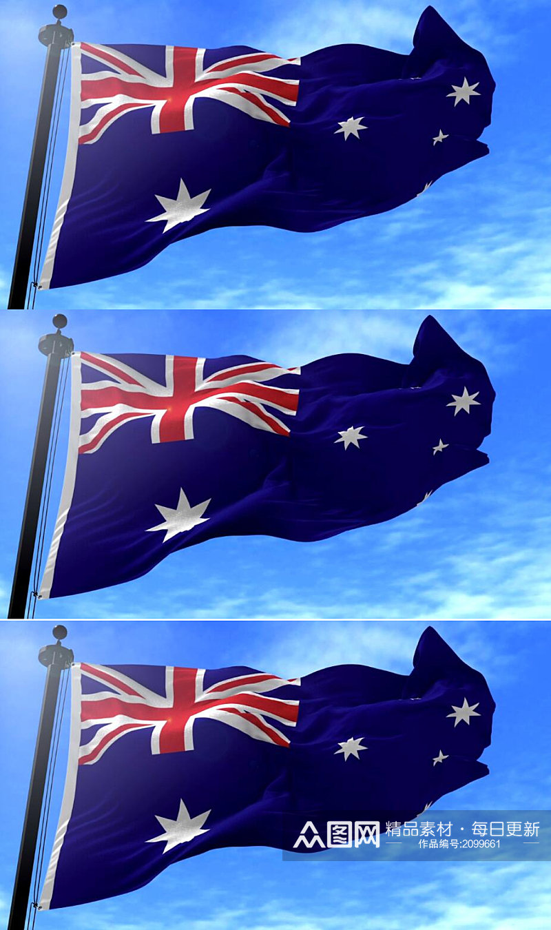 澳大利亚国旗在蓝色天空下飘动实拍视频素材