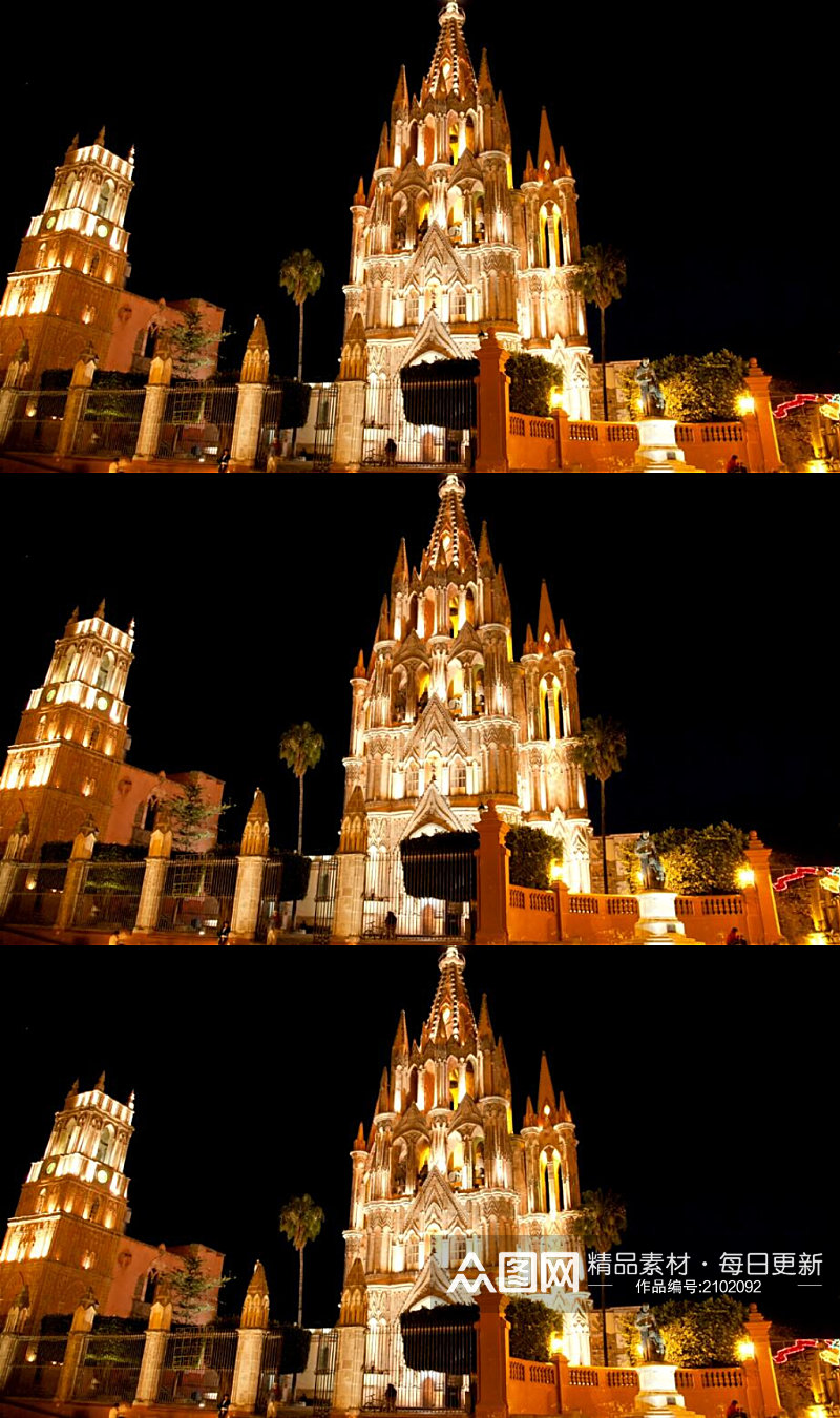延时摄影夜晚欧洲教堂建筑灯火通明实拍视频素材