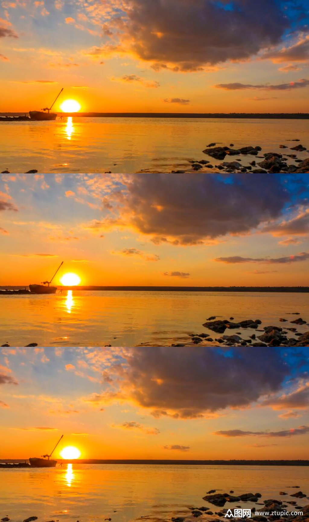 延时摄影日落夕阳下河上的船只美景实拍视频素材