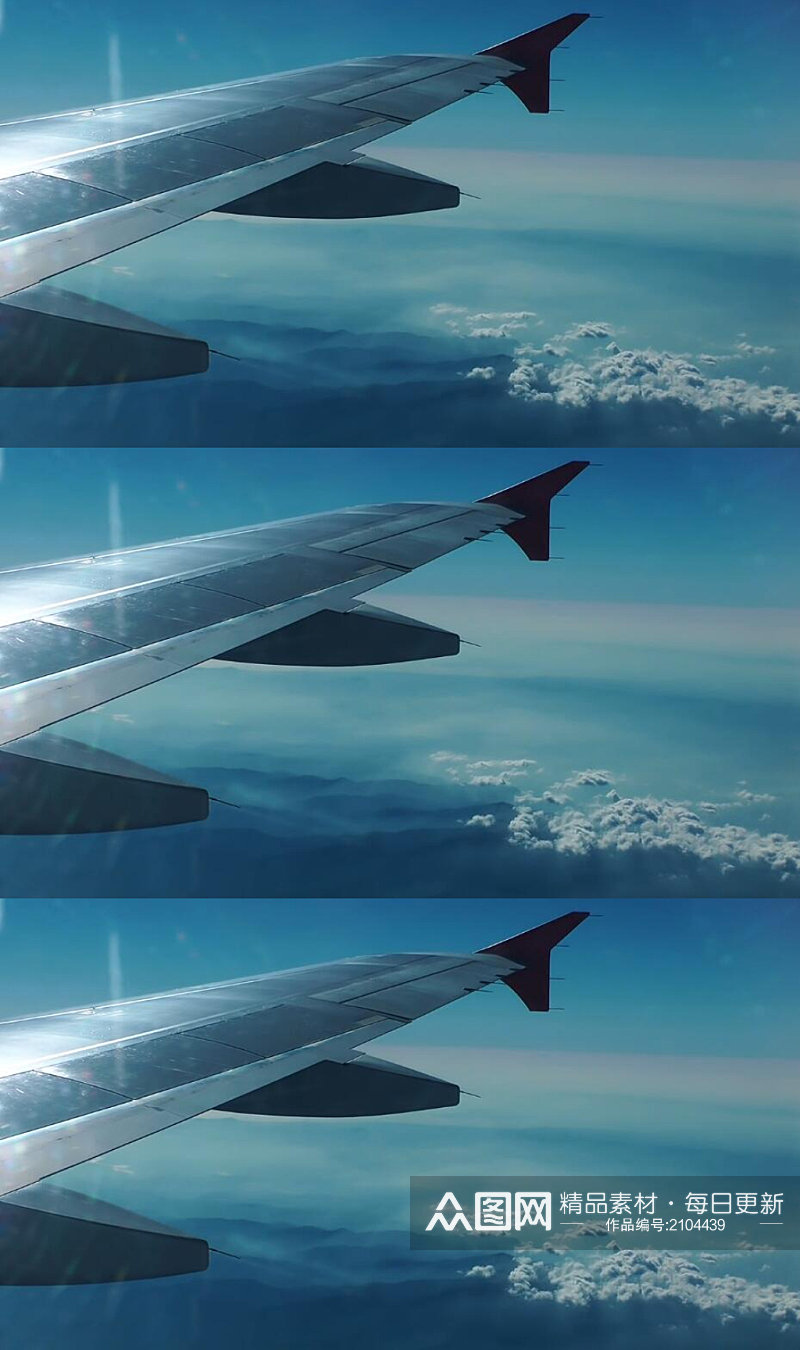 从飞机的窗口看机翼和天空的云雾美景实拍素材
