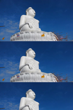 蓝天白云下的大佛纪念碑与旗帜实拍素材