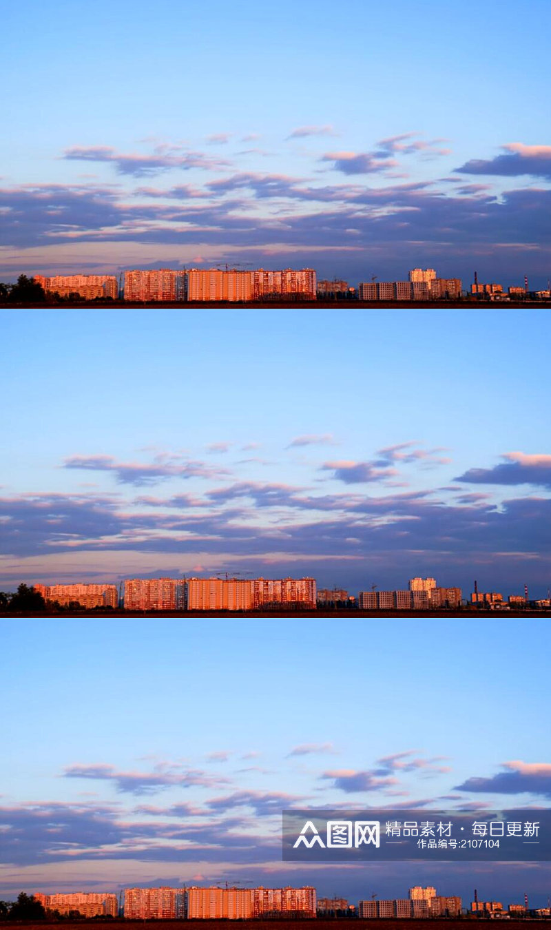延时摄影日落夕阳下的城市建筑实拍素材