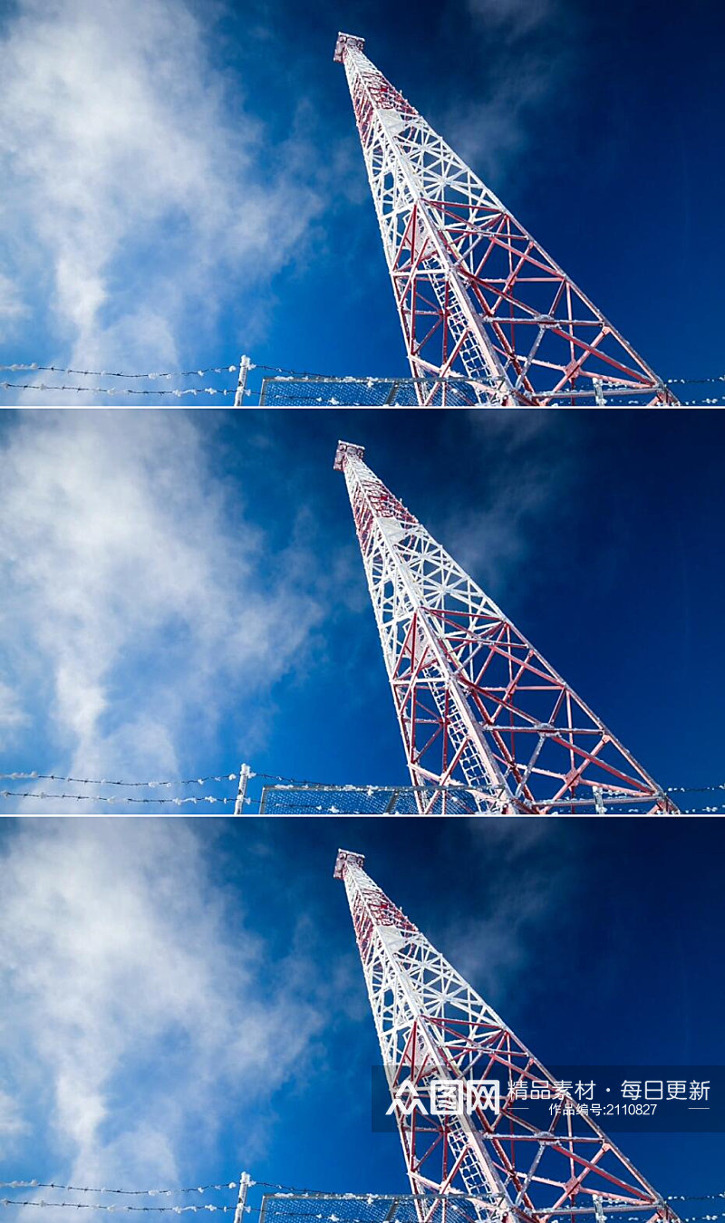 冬季蓝天白云下的信号通信塔实拍风景视频素材
