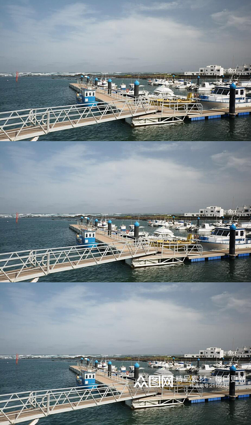 海边港口码头停泊的游艇船只实拍视频素材