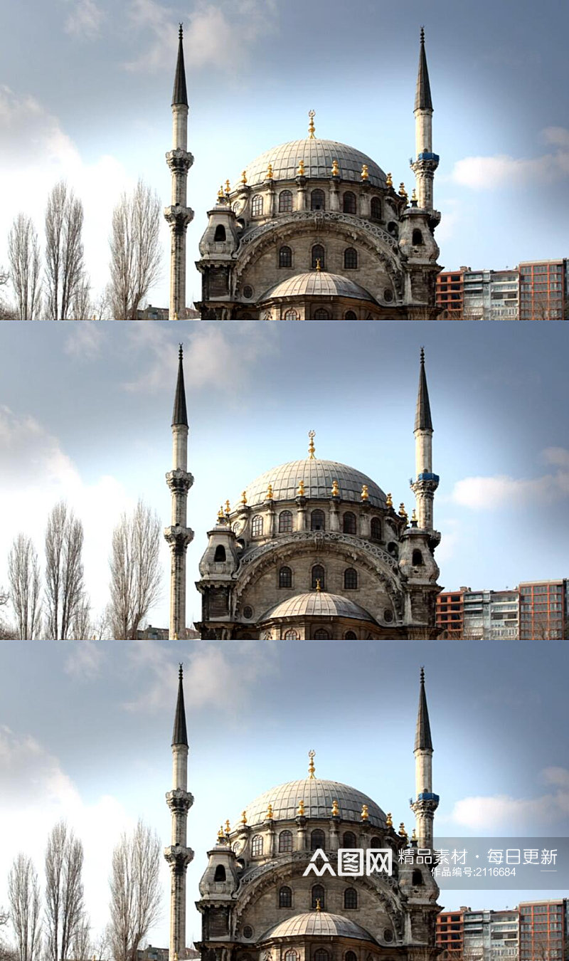延时摄影蓝天白云下的古老清真寺实拍视频素材