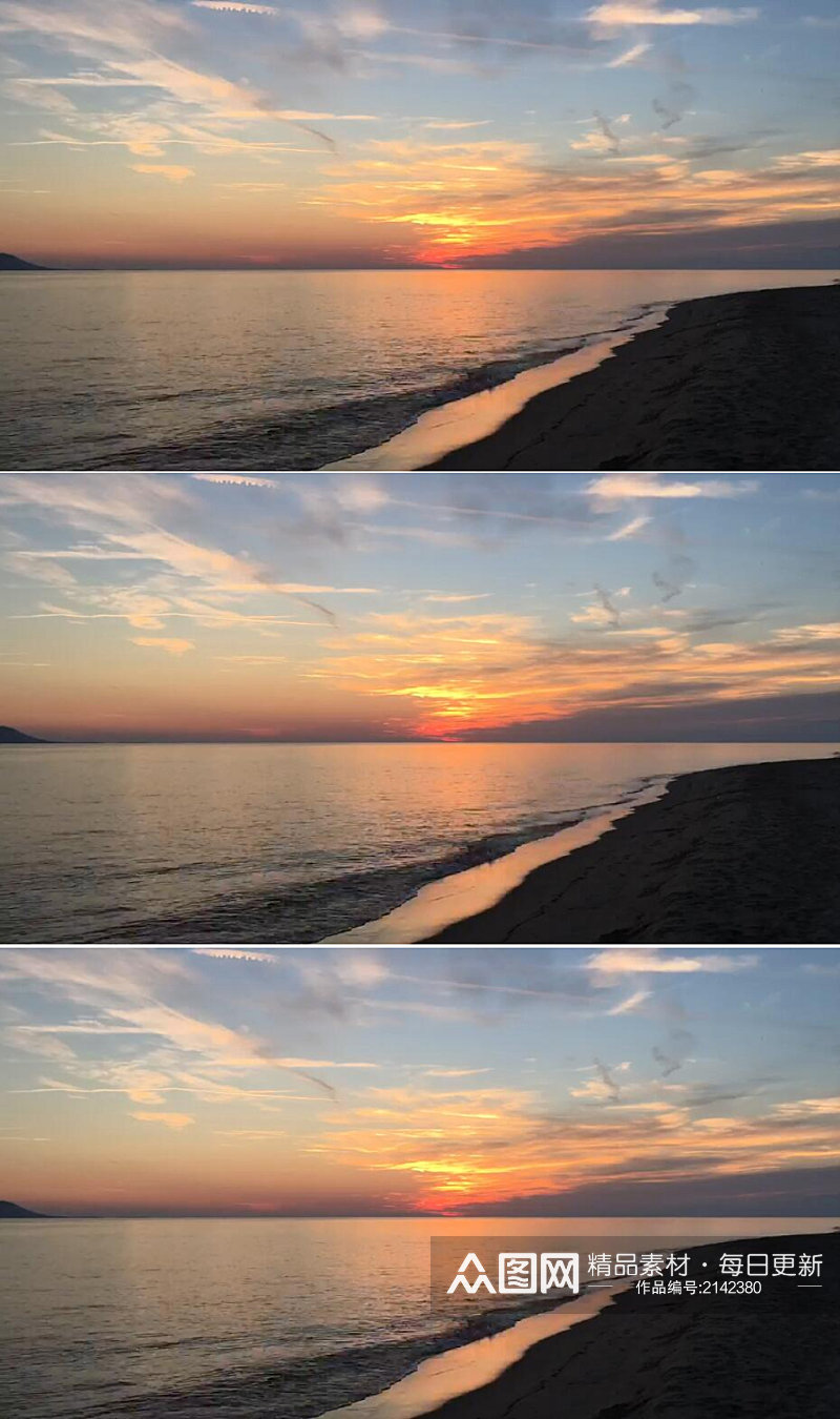 延时摄影日落夕阳下大海海滩美景实拍视频素材