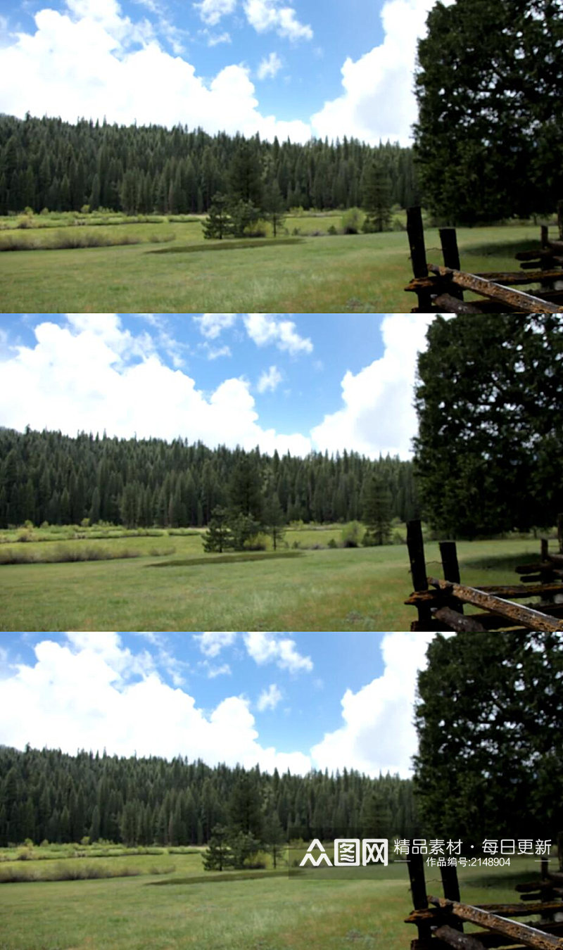 延时摄影蓝天白云下的树木草地实拍素材
