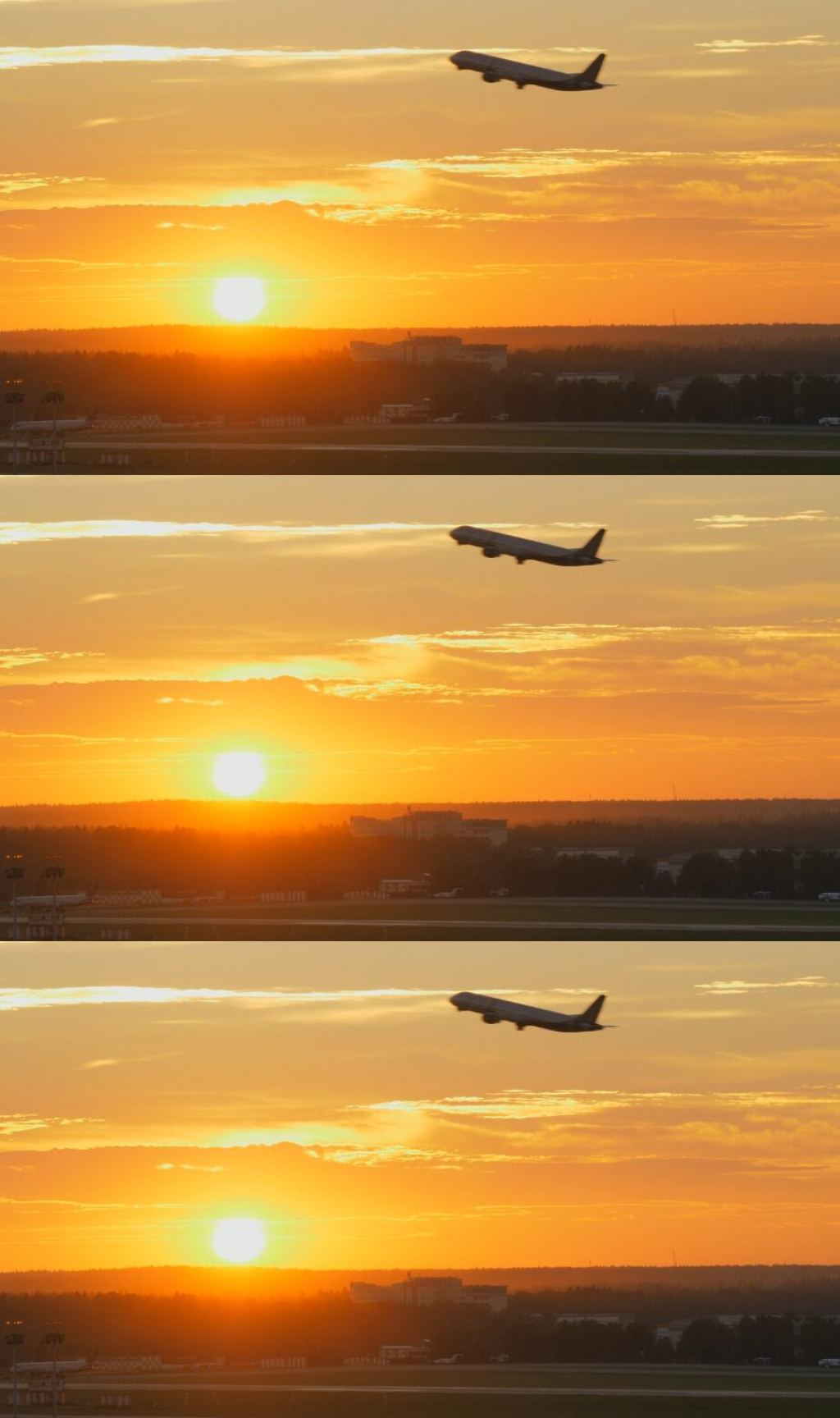 日落夕陽下的飛機(jī)從機(jī)場(chǎng)起飛美景 實(shí)拍視頻 風(fēng)景視頻素材