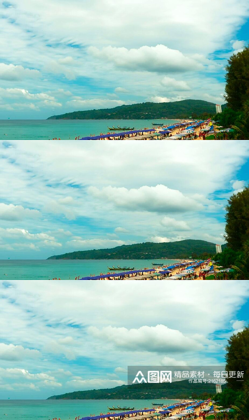 延时摄影蓝天白云下的大海旅游海滩美景实拍素材