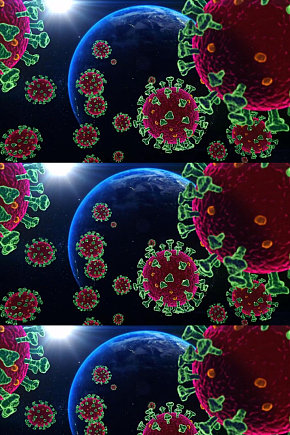 3d动画漂浮在太空中的冠状病毒视频