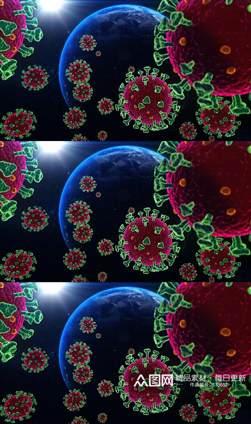 3D动画漂浮在太空中的冠状病毒视频素材