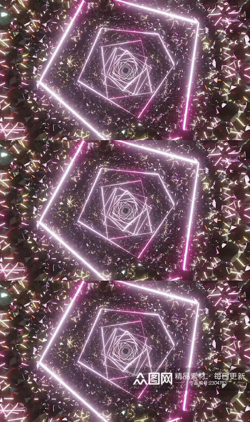 三维动画水晶紫色霓虹灯空间舞台背景视频素材