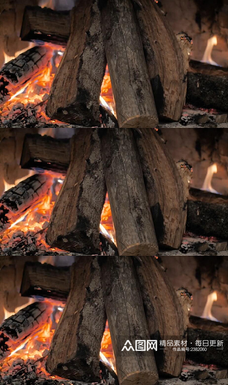 圣诞节壁炉里燃烧的木头实拍视频素材