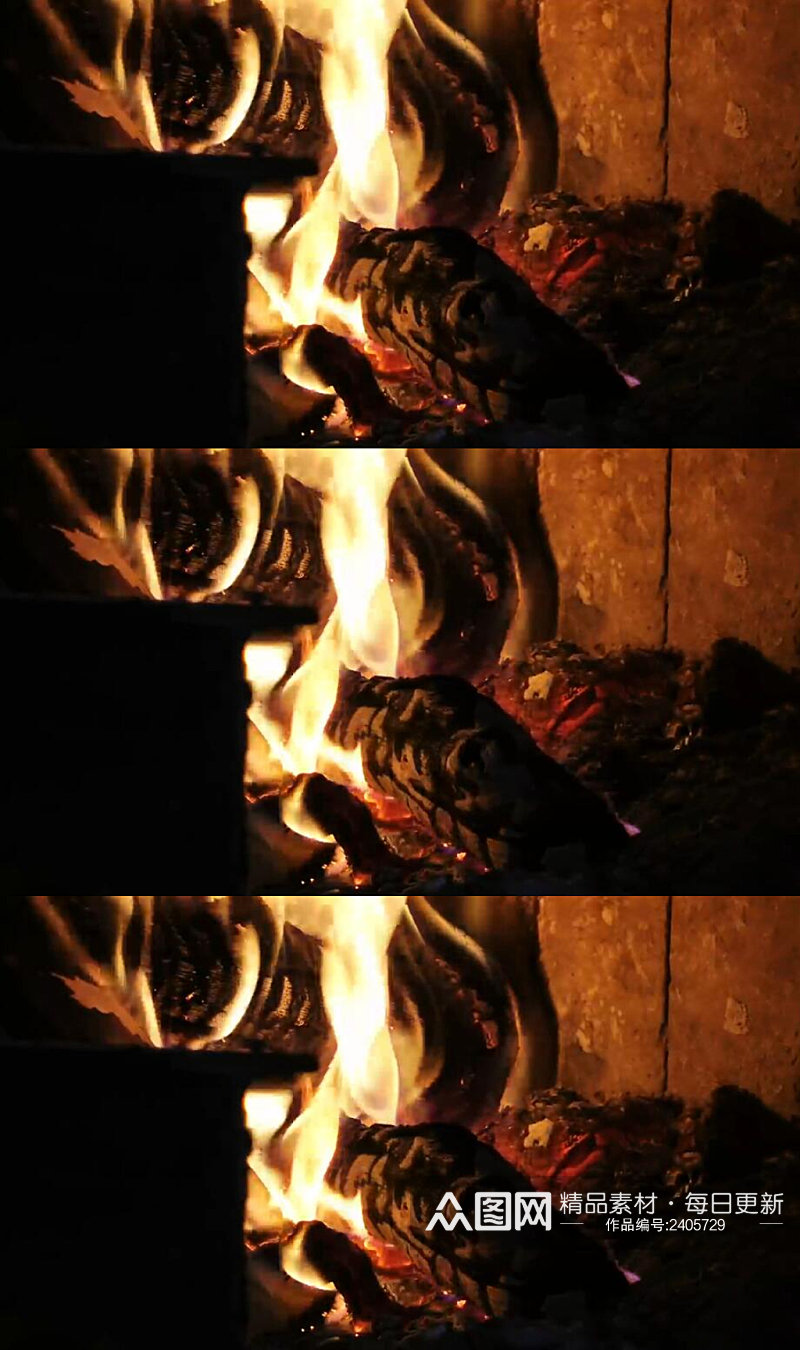 壁炉里的木柴燃烧火焰实拍视频素材