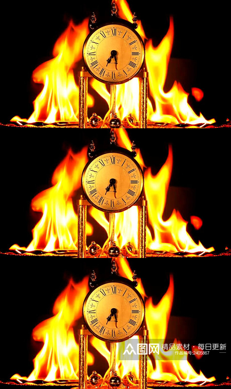 火焰燃烧的古董钟舞台背景视频素材