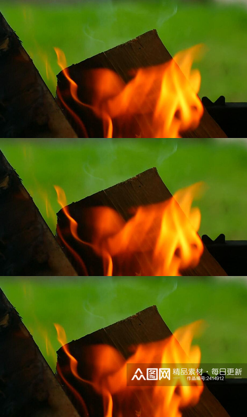 木头燃烧的火焰实拍视频素材