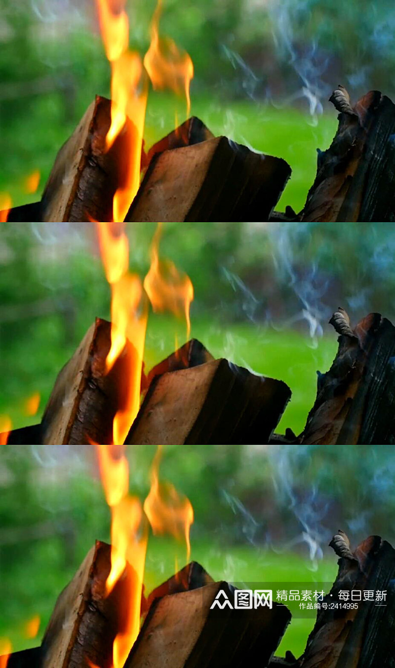 户外木头燃烧的火焰实拍视频素材