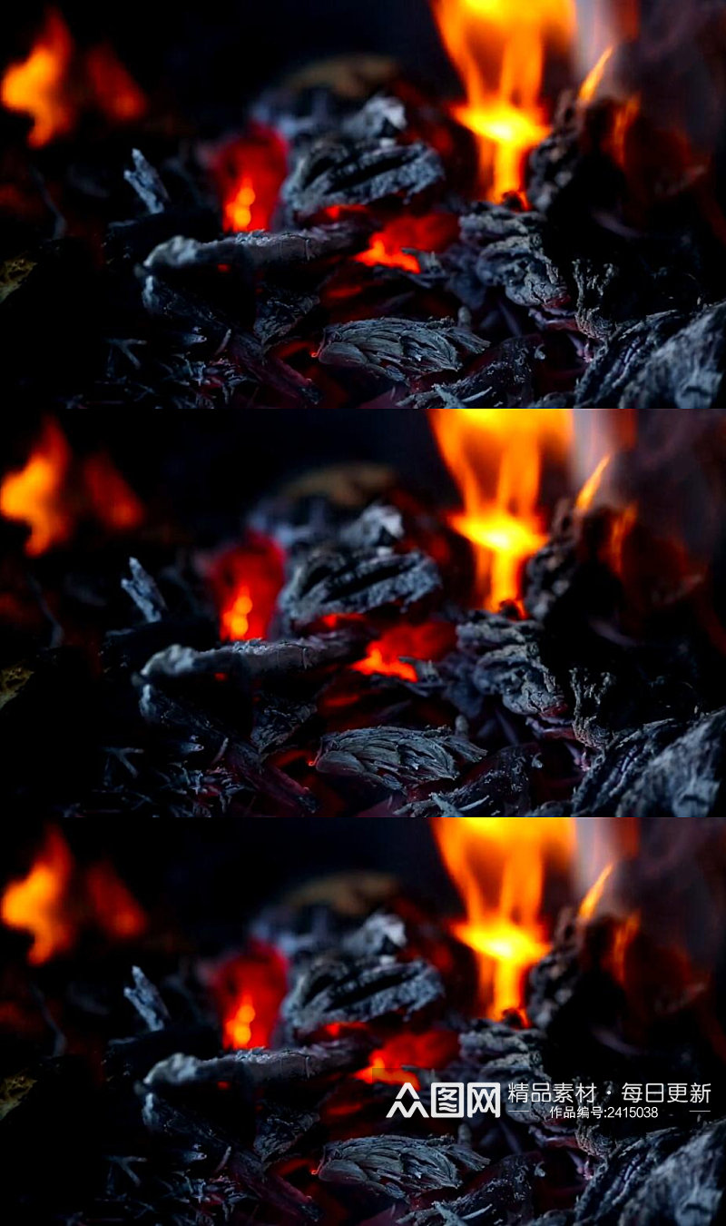炭火燃烧的火焰实拍视频素材