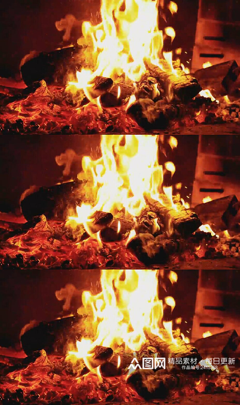 火炉中熊熊燃烧的火焰实拍视频素材