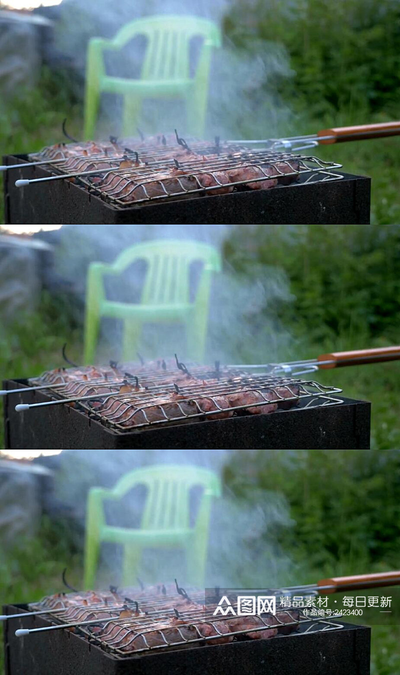 屋外花园烧烤烤肉实拍视频素材