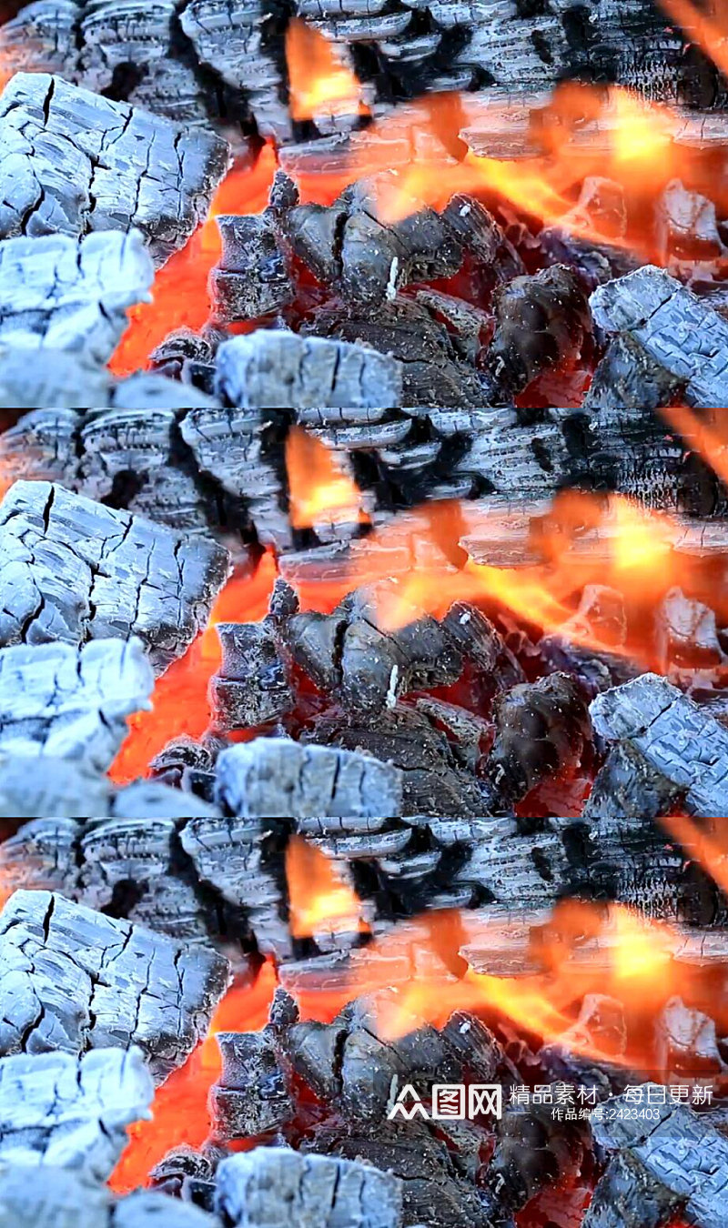 木炭燃烧的火焰实拍视频素材