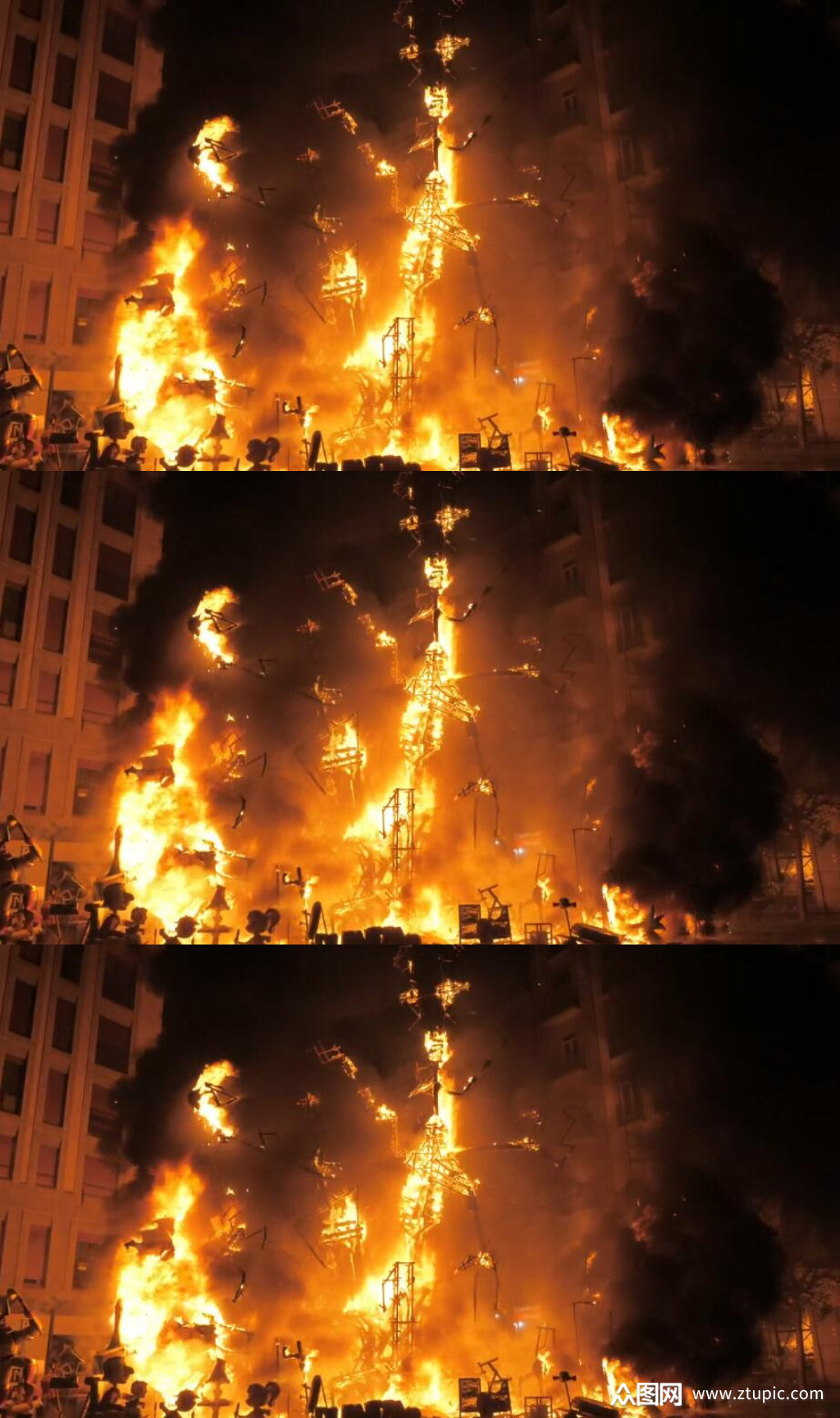夜晚火灾升起的大火实拍视频