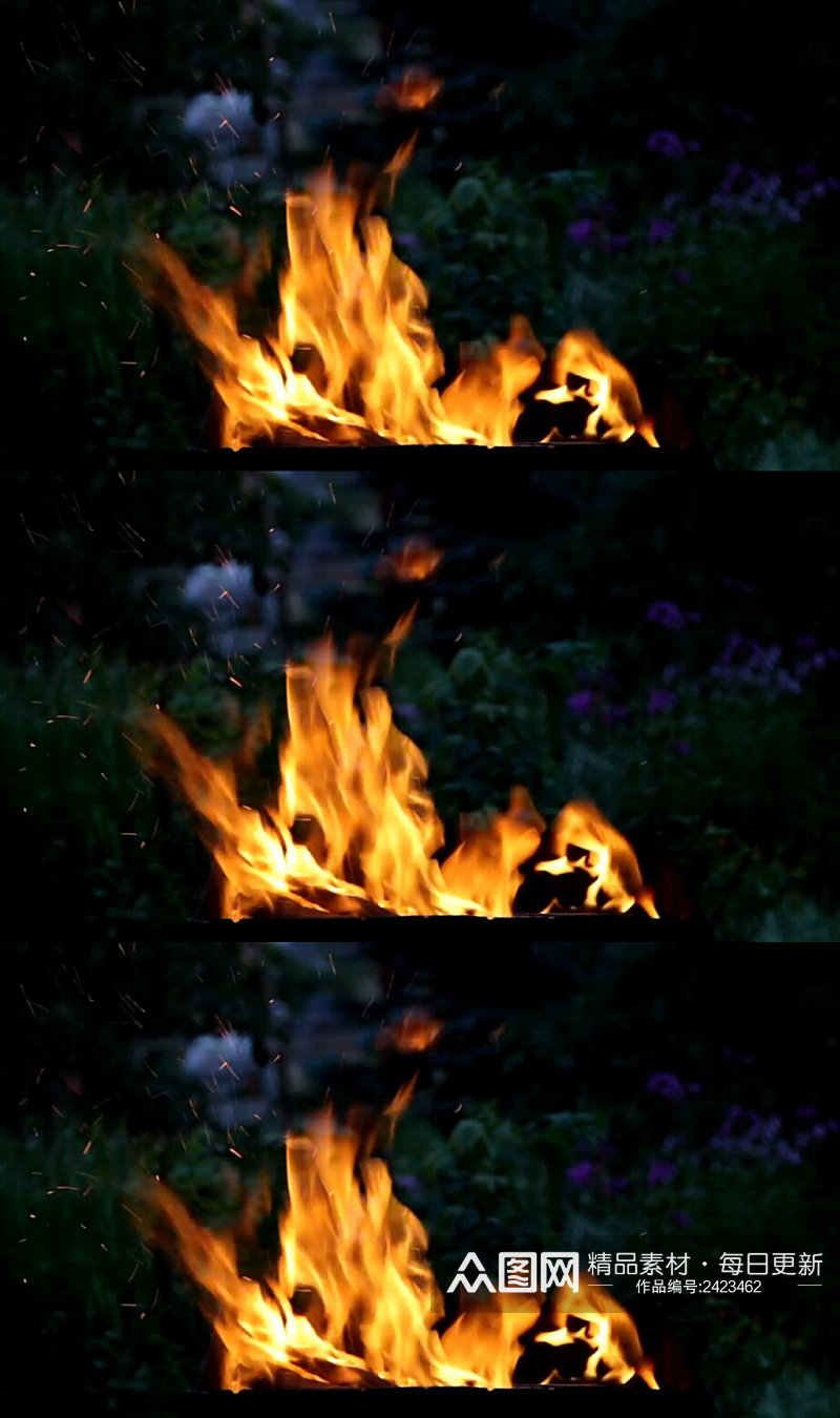 在花园里燃烧的火焰实拍视频素材