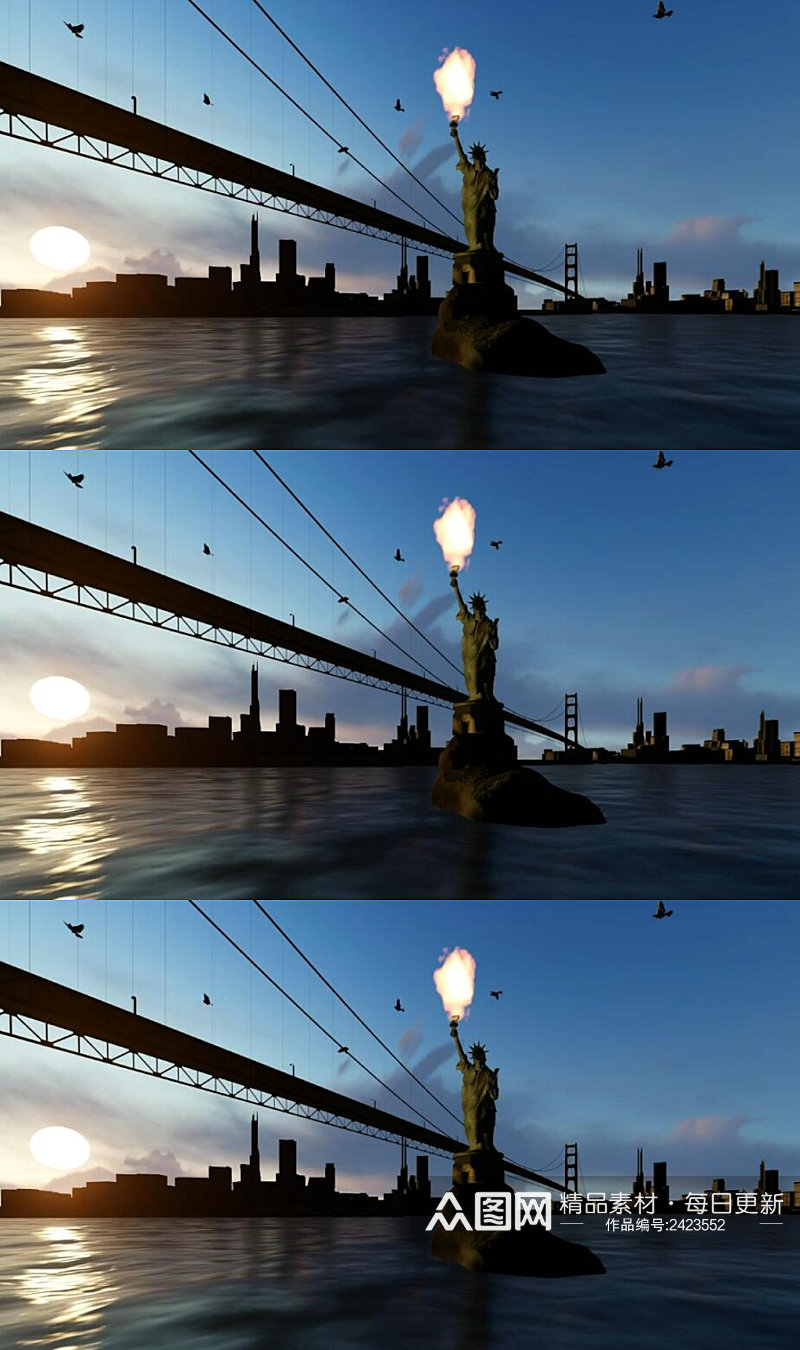 三维动画自由女神像火炬舞台背景视频素材