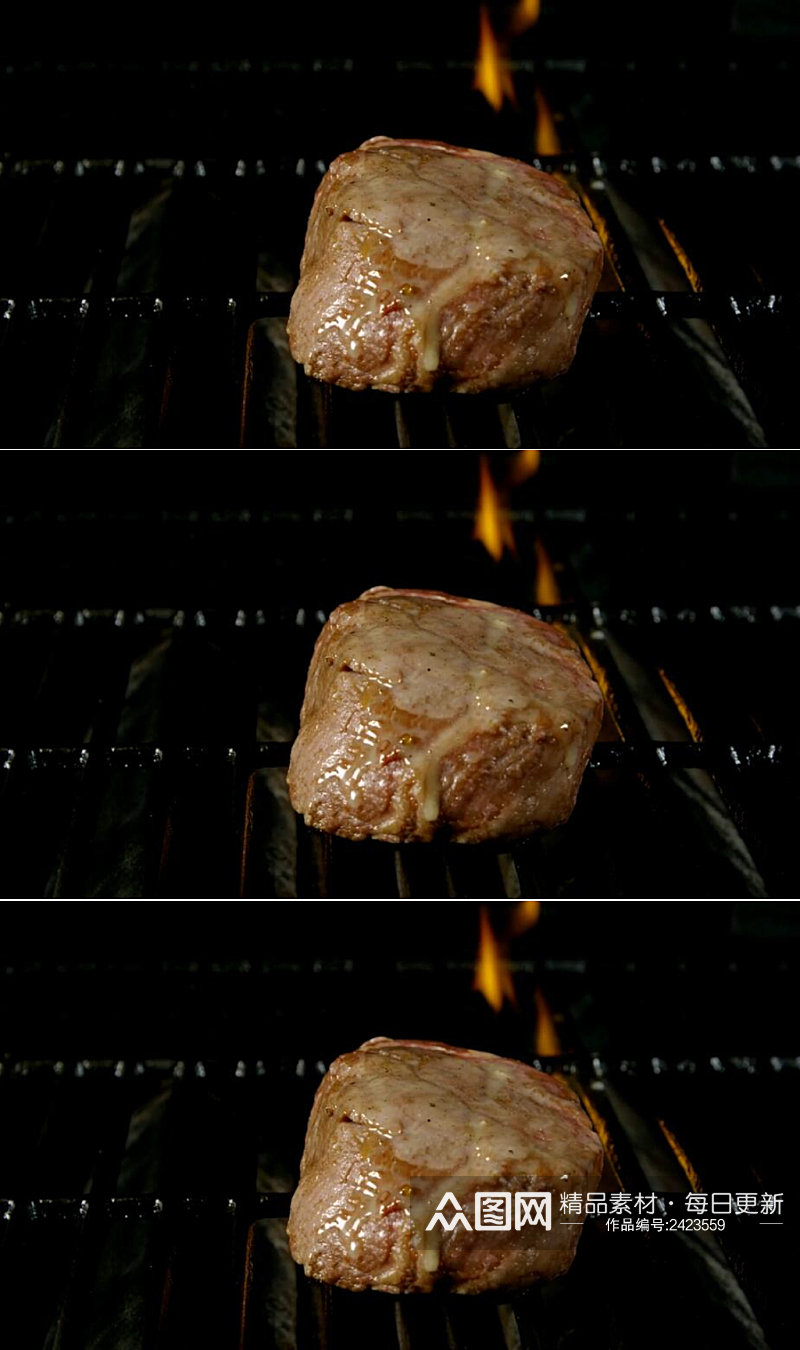在火上烧烤牛排实拍视频素材