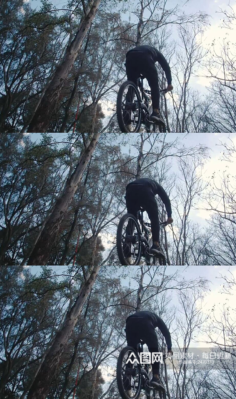森林里骑自行车运动的人实拍视频素材