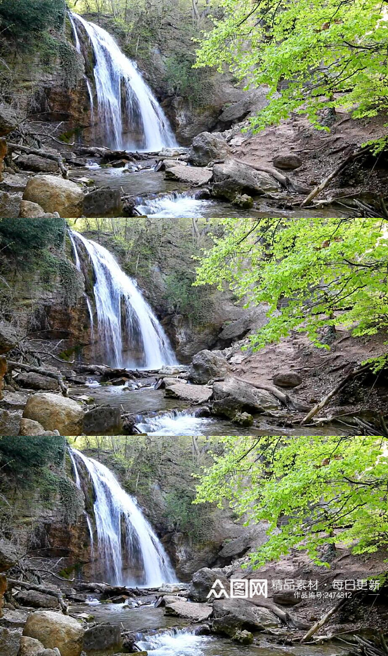 森林里的一条小溪瀑布实拍视频素材