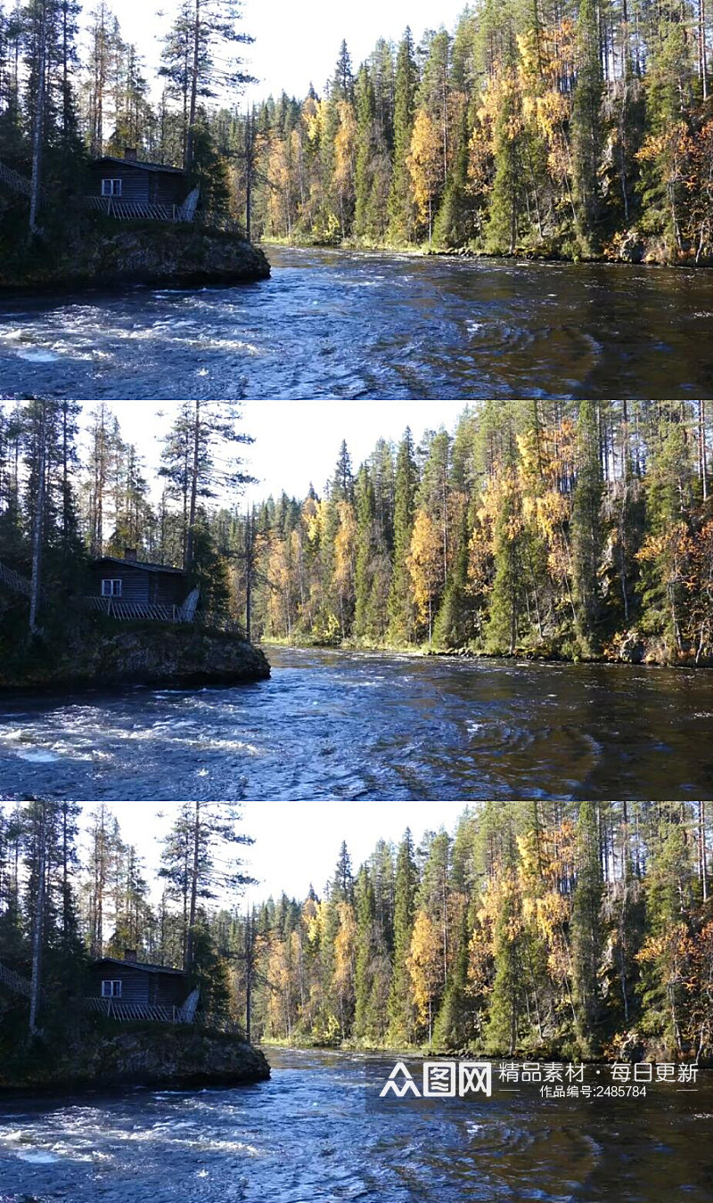 森林河流中的小屋实拍视频素材