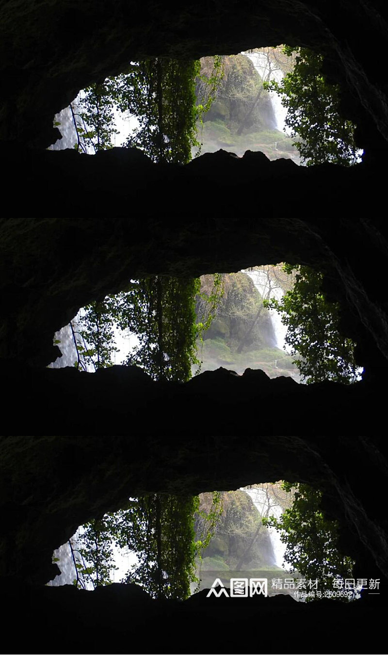 从山洞看森林瀑布实拍视频素材