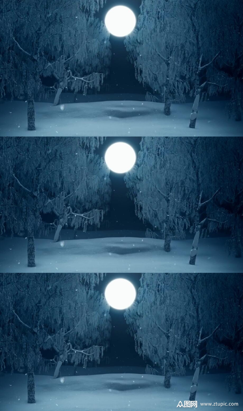 三维动画月光下冬天的森林舞台背景视频