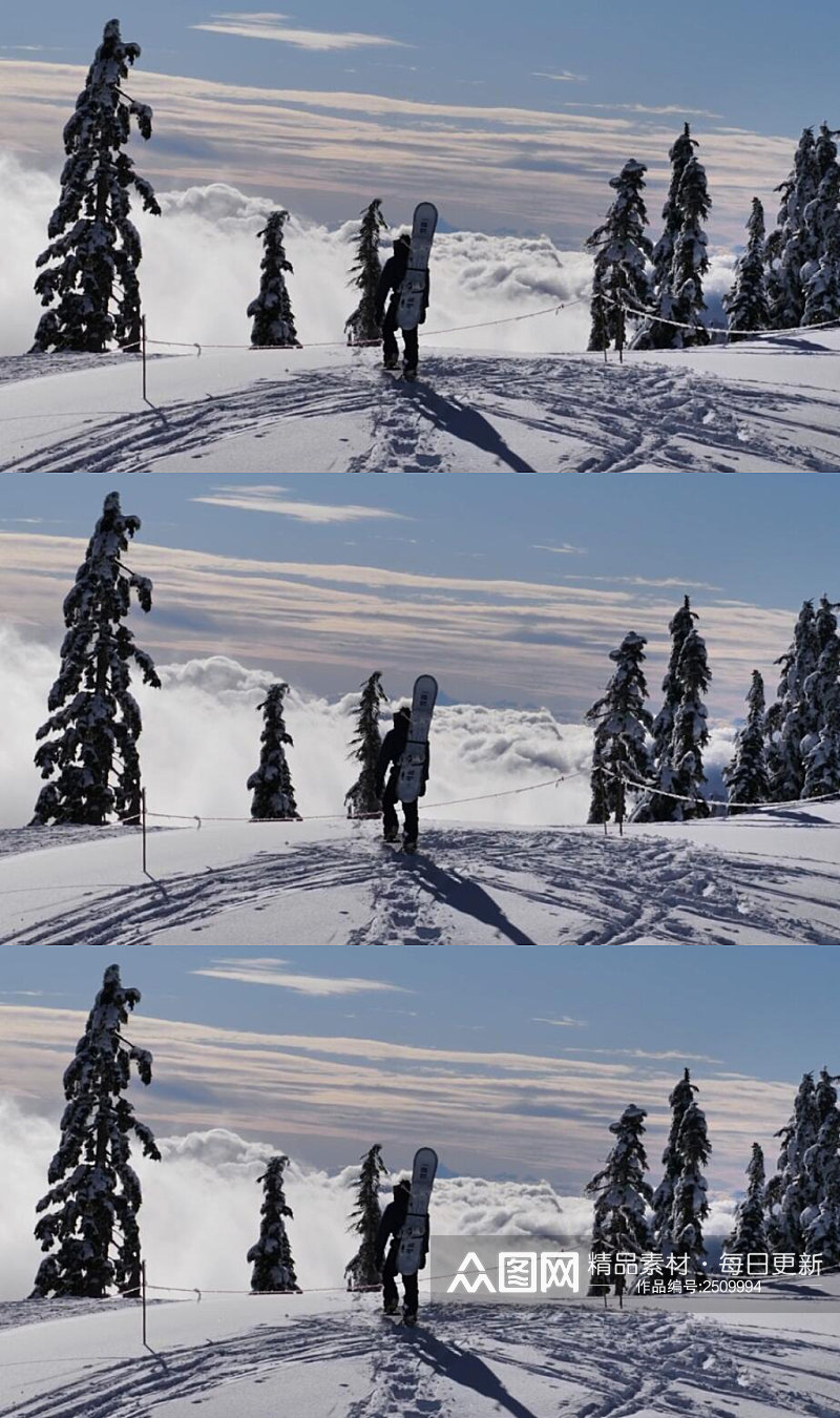 雪山峰顶的滑雪爱好者实拍视频素材