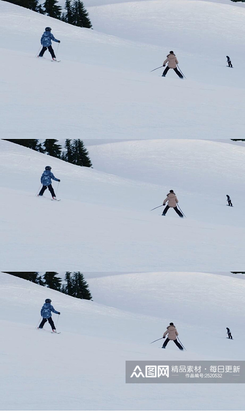 人们在雪地上滑雪实拍视频素材