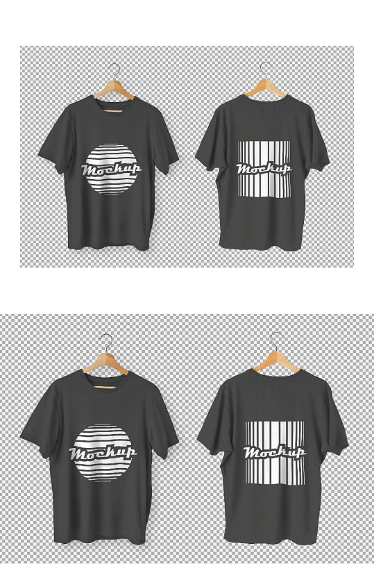 黑色T恤正面和背面视图样机-众图网